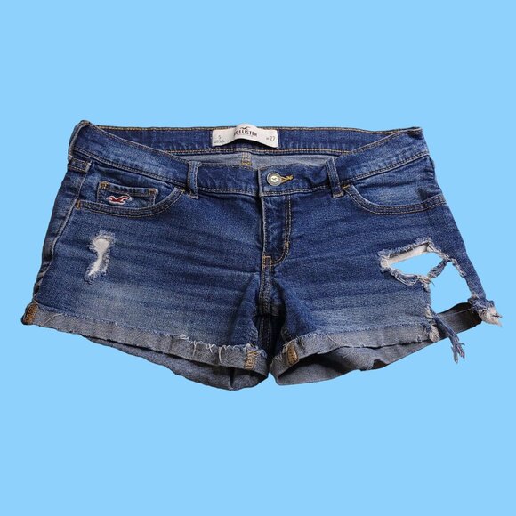 Hollister Womens Short Shorts Jeans 5 Distressed Destroyed Low Rise Junior - Picture 1 of 5